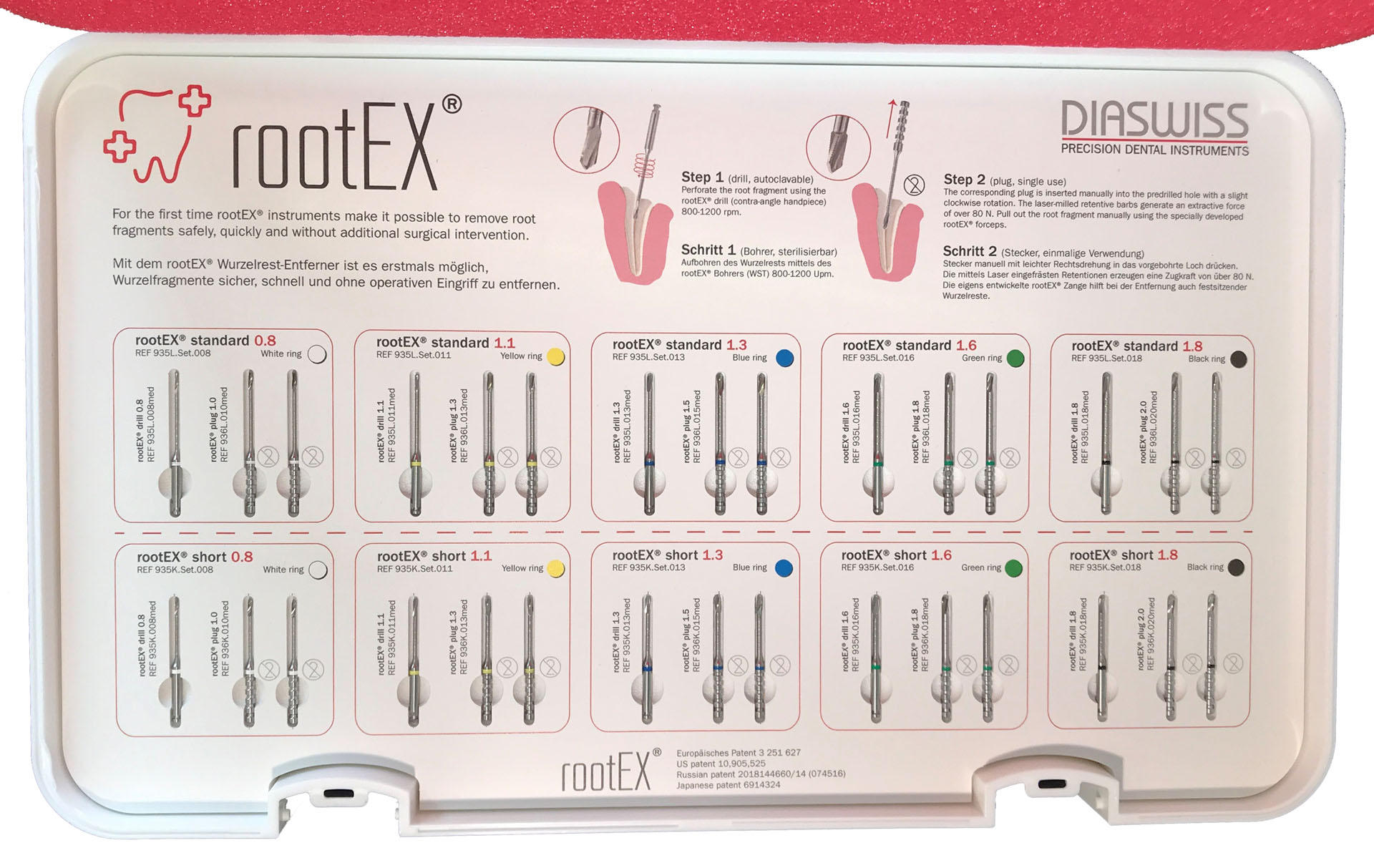 Root-Ex minimalinvasiver Wurzelentferner mit Harpunenstift entfernt Wurzelelemente oder abgebrochen Zahnrückstände aus der Alveole ohne Chirurgie